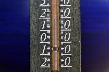 Thermometer displays twenty degrees Celsius