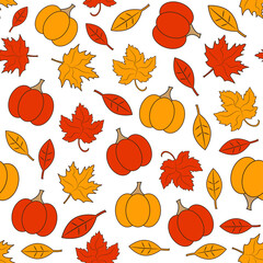 Autumn seamless background. Happy Thanksgiving Day seamless pattern with holiday objects. Vector illustration.
