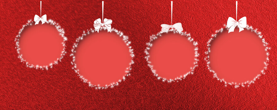  Abstract cut paper design Christmas balls with bows on a red background. Illustration. High quality photo
