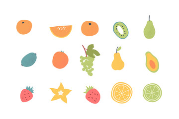 Doodle hand drawn fruits set. Vegan tropical fruits