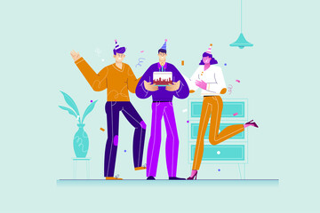 Group of coworkers at office birthday party