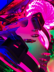 Modern computer air cooling with multi-colored led backlight-fans, cooling radiators, cables,...