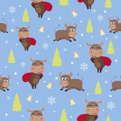 Children's new year background 2021. Seamless pattern for clothing and fabric design.