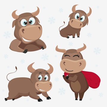 Symbol of the year 2021 with a bull. Christmas vector images of a bull to create a design.
