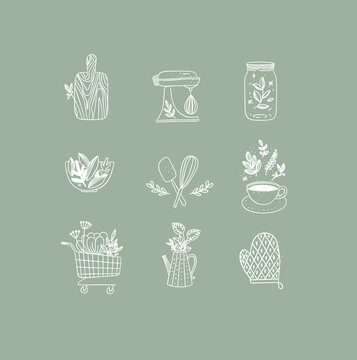 Hand made floral icons kitchen green