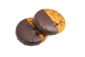Homemade glazed chocolate chip cookies isolated on white