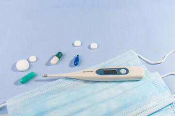 Background concept for news about the novel coronavirus COVID-19 pandemic, antiviral medical mask...