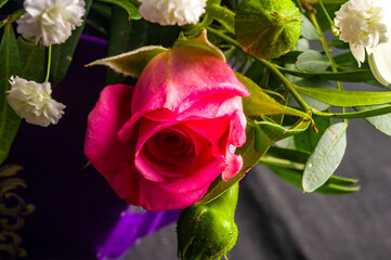 Background for a greeting card - beautiful gift bouquet of various colorful decorative summer flowers