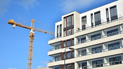Modern and new apartment building. Multistoried modern, new and stylish living block of flats.