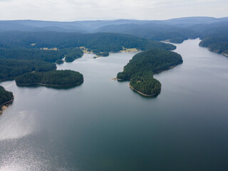Aerial view of Golyam Beglik Reservoir, Bulgaria