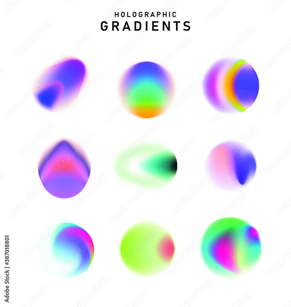 Poster vibrant colorful abstract gradient blurs, neon spots, blurred circles. set of design elements for po