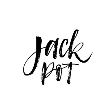 Jackpot vector ink brush vector lettering. Modern phrase handwritten vector calligraphy. Black paint lettering isolated on white background. Postcard, greeting card, t shirt decorative print.