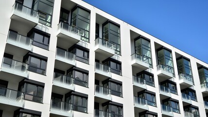 Modern and new apartment building. Multistoried modern, new and stylish living block of flats.