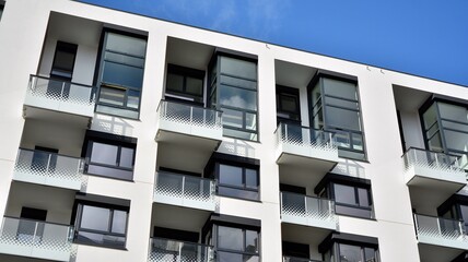 Modern and new apartment building. Multistoried modern, new and stylish living block of flats.