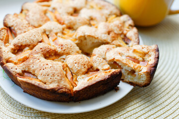 Beautiful food photography with selective focus. Charlotte close-up.