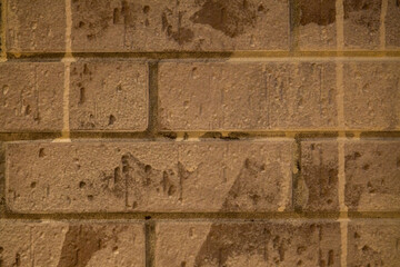 Brick wall with smudges of yellow paint.