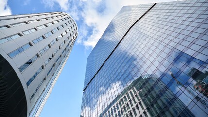 Bottom view of modern office buildings in the business district