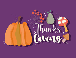 happy thanksgiving pumpkin pear mushrooms season card