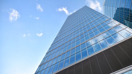 Bottom view of modern office buildings in the business district