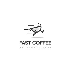 Running Coffee Cup or Mug Logo in monochrome style