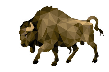 brown bison, bull, isolated monochrome image on a white background in a low-poly style © Viktoria Suslova