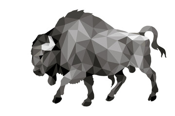 Obraz premium bison, bull, isolated monochrome black-and-white image on a white background in a low-poly style