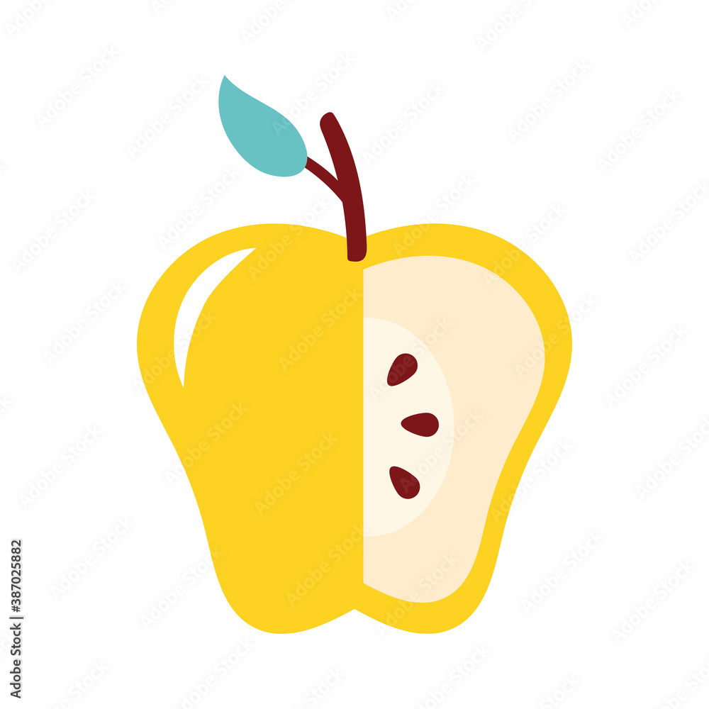 Poster yellow apple without a portion fresh fruit nature icon