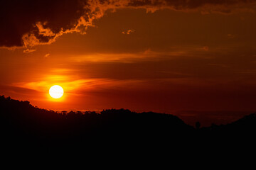 Red sunset in Colombian mountains