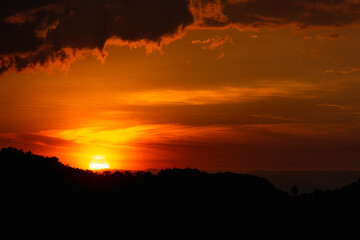 Red sunset in Colombian mountains