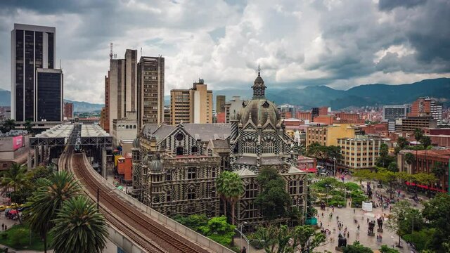 Time lapse view of Botero Square in the Old Quarter of Medellin, Antioquia Department, Colombia. 