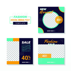 Fashion sale social media post design template Bundle. Set of editable minimal square banner template.