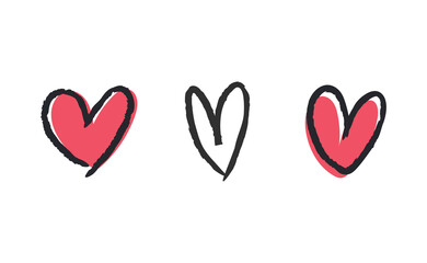 Hand drawn hearts, love icon symbols. Heart doodles. Hand drawn valentine's day design.