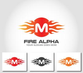 M Alphabet Fire Logo Design Concept
