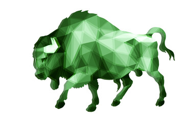 Fototapeta premium bison, bull, isolated monochrome emerald image on a white background in a low-poly style