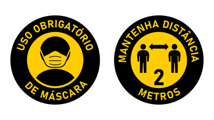 Set of Round Sticker Signs in Portuguese 