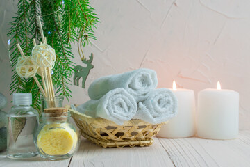 Christmas Spa treatments, massages. Christmas background. There is space for text.