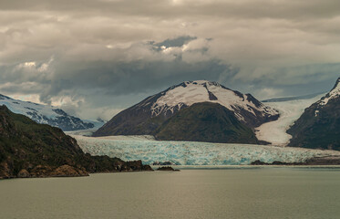 Sarmiento Channel, Chile - December 11, 2008: Amalia Glacier melting in the water of  fjord....