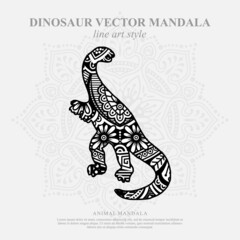 Fototapeta na wymiar Vector illustration of a dinosaur mandala for coloring book. Dinosaur Mandala for Silhouette Cameo and Cricut.
