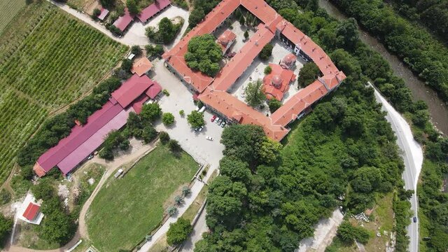Aerial view of Medieval Bachkovo Monastery Dormition of the Mother of God, Bulgaria