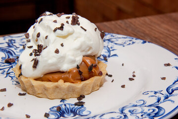 Dessert tart of sweet milk with meringue.