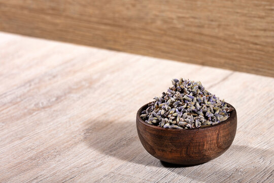 Lavandula - Dried Lavender Flowers In The Wooden Bowl