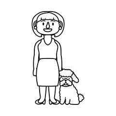 old woman with dog pet line style icon