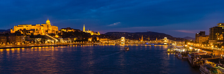 Fototapeta na wymiar ハンガリー　ブダペストのライトアップされたブダ城とドナウ川の夜景