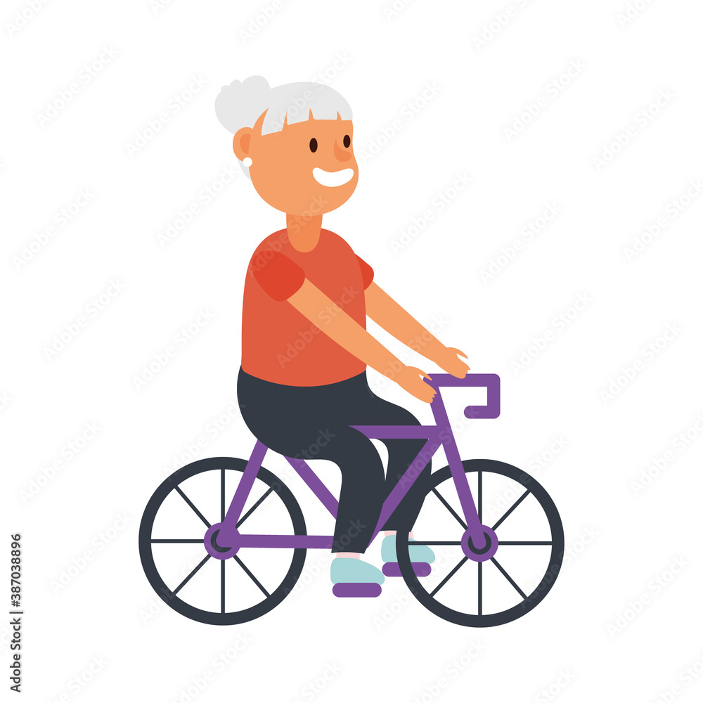 Poster old woman riding bike avatar character