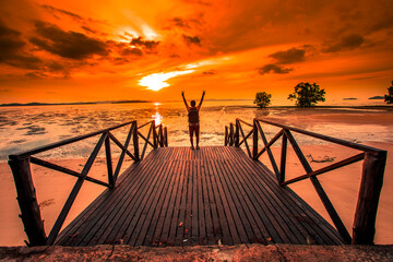 Natural background of morning light against trees or coastal mangrove forest, cool blurred wind,...