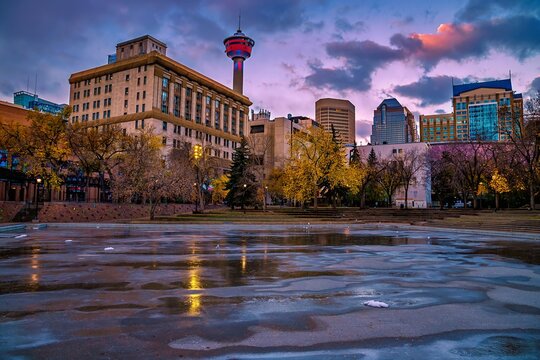 Downtown Calgary Reflections At Olympic Plaza