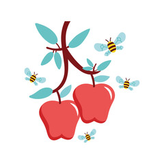 apples fruits and bees flying