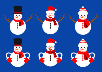 snowman christmas set decorations and design isolated on blue background illustration vector 