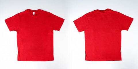 Blank T Shirt color red template front and back view on white background