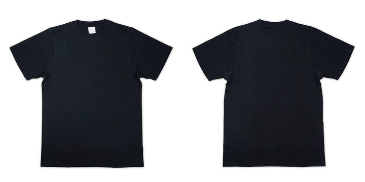 Blank T Shirt color black template front and back view on white background